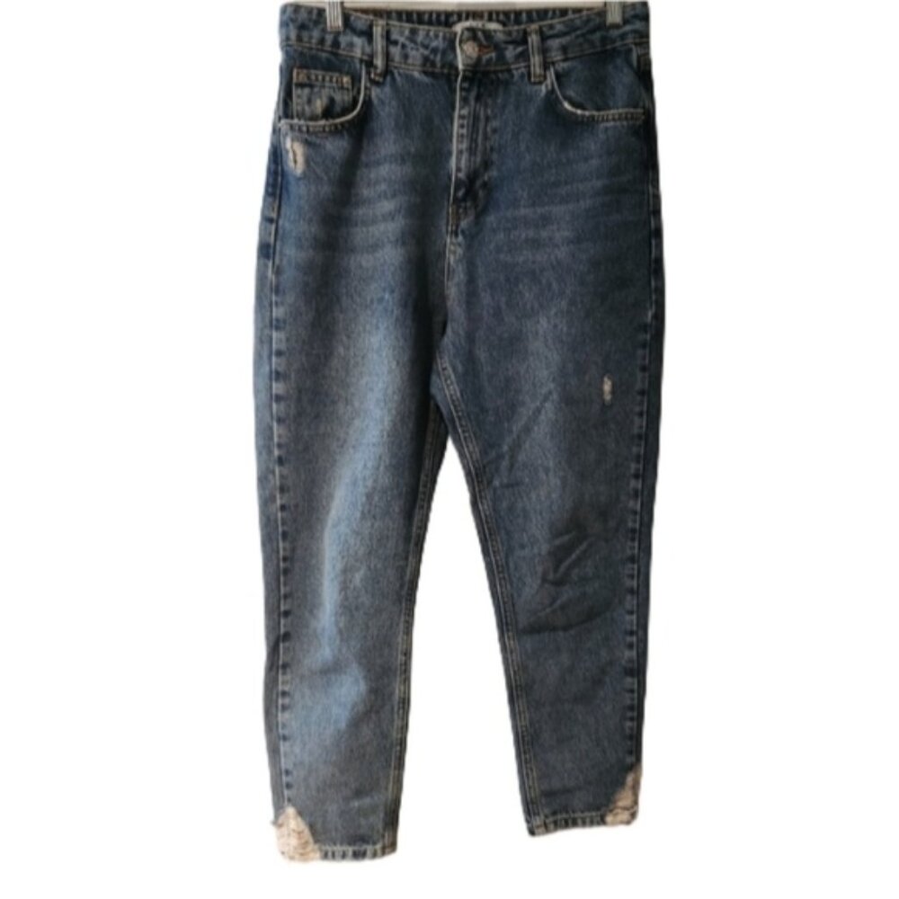Let It Be Distressed Ankle Crop Blue Jeans High‎ Waist Anthro